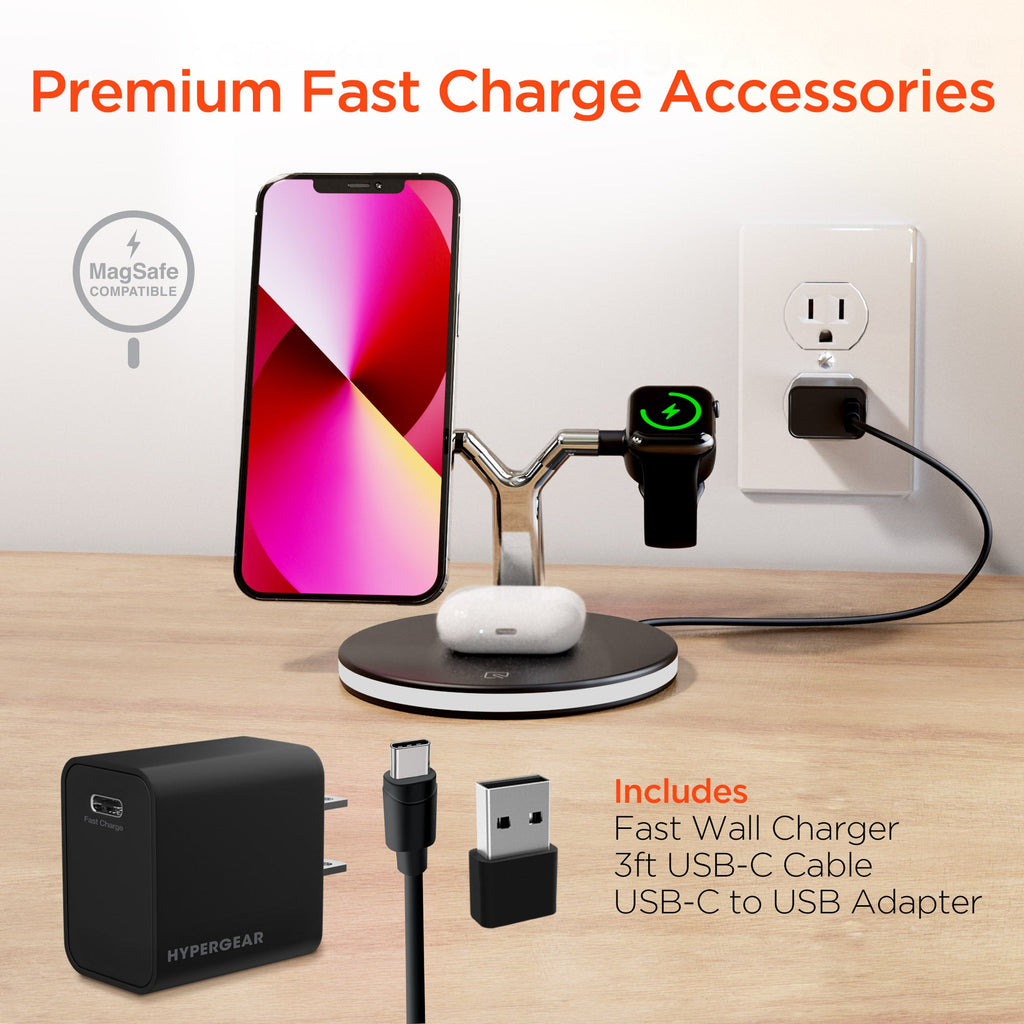HyperGear MaxCharge 3-in-1 MagSafe Wireless Charging Stand for Phones Sky Iapetus