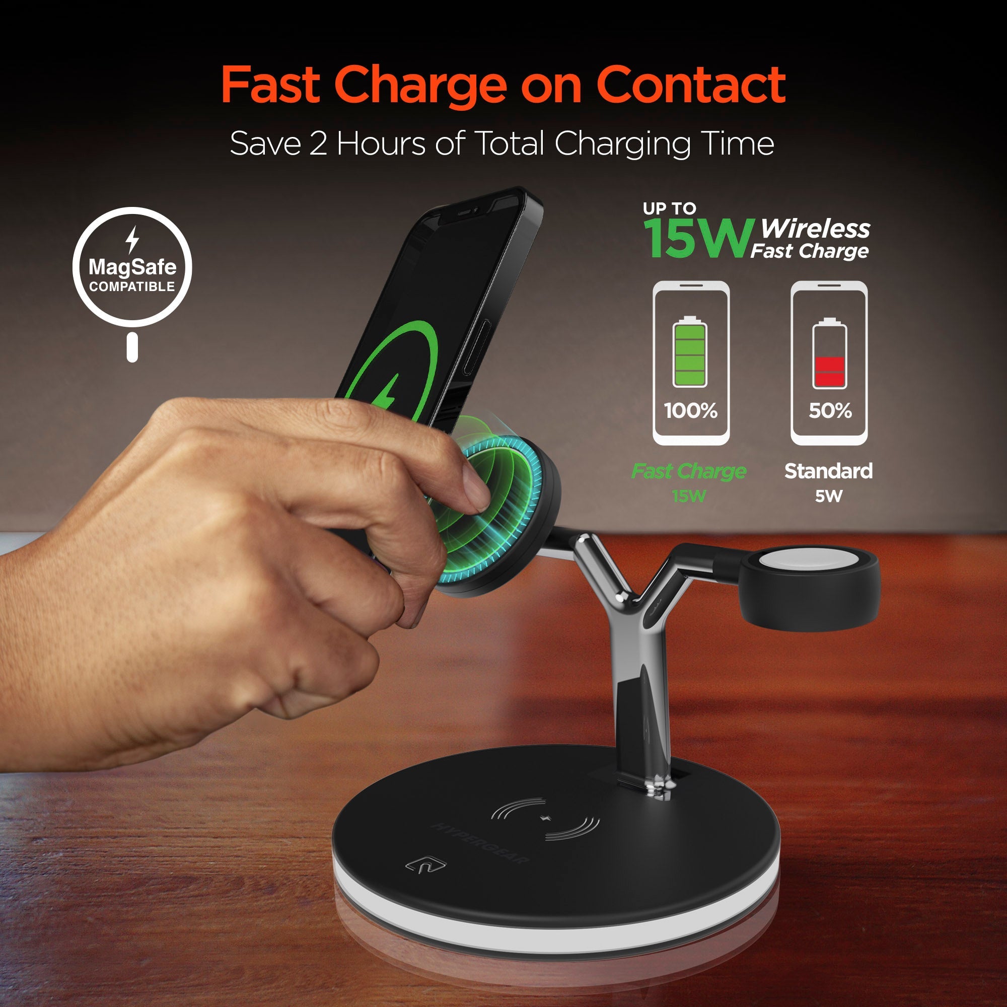 HyperGear MaxCharge 3-in-1 MagSafe Wireless Charging Stand for Phones Sky Iapetus