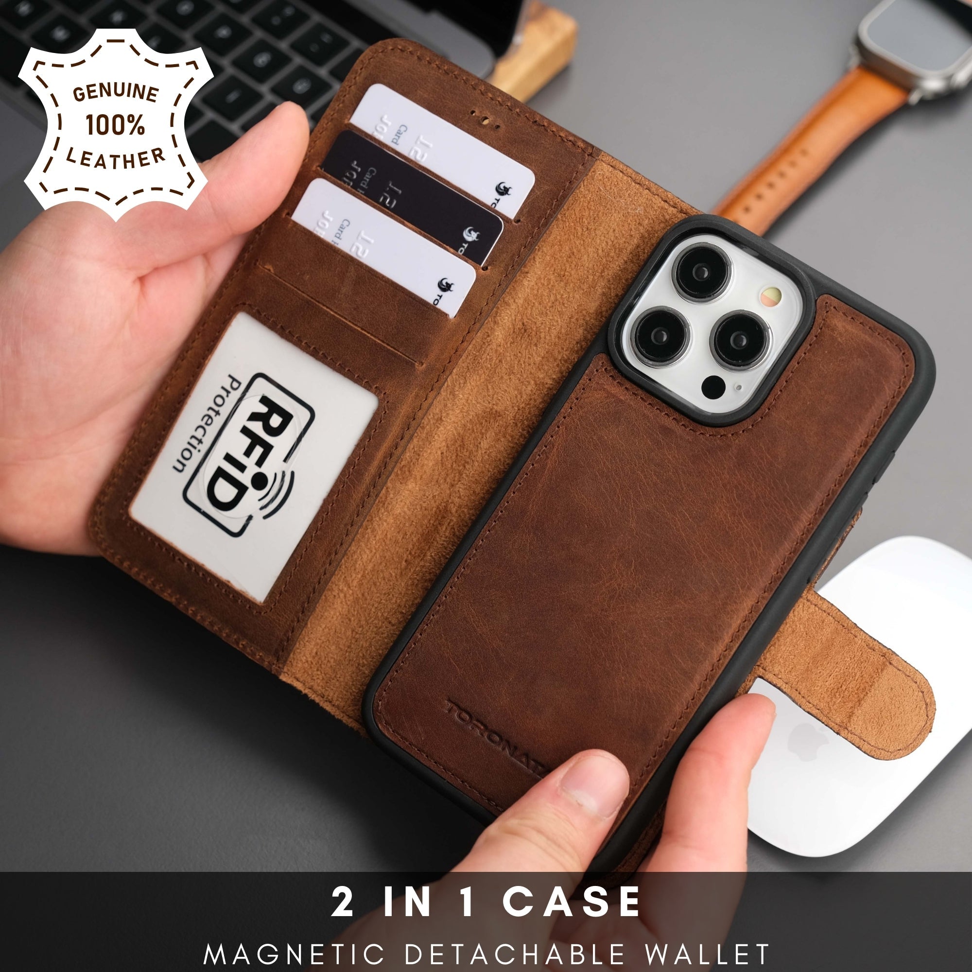 Casper iPhone 16 Pro Max Wallet Case Leather MagSafe Chocolate Crius