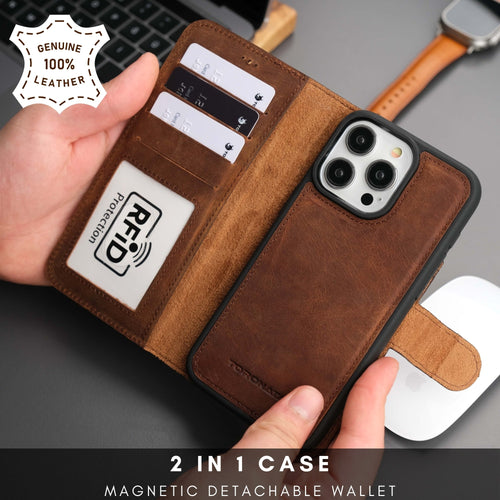Casper iPhone 16 Pro Max Wallet Case Leather MagSafe Chocolate Crius