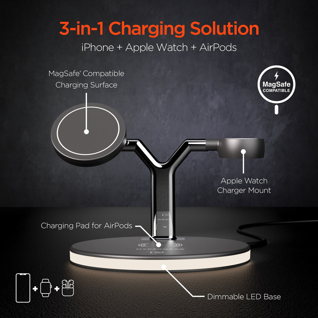 HyperGear MaxCharge 3-in-1 MagSafe Wireless Charging Stand for Phones Sky Iapetus