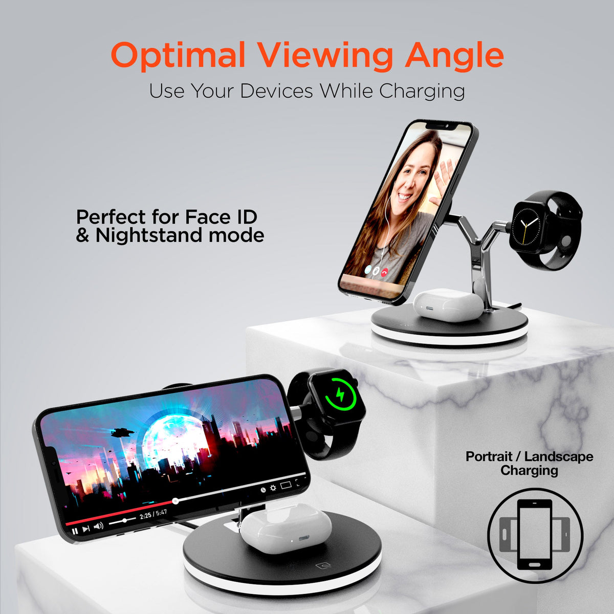 HyperGear MaxCharge 3-in-1 MagSafe Wireless Charging Stand for Phones Sky Iapetus