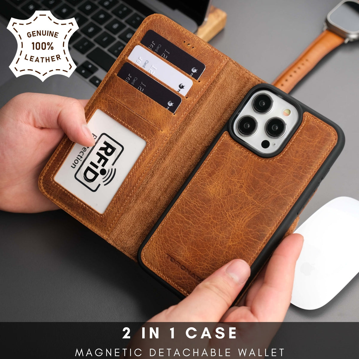 Casper iPhone 16 Pro Max Wallet Case Leather MagSafe Chocolate Crius