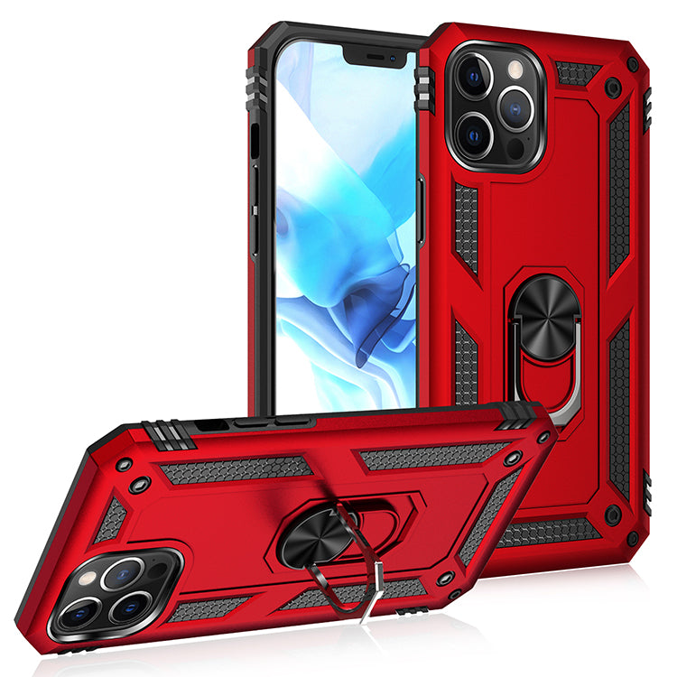Tech Armor Ring Stand Grip Case with Metal Plate for iPhone 12 / Black Electra