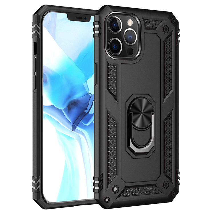 Tech Armor Ring Stand Grip Case with Metal Plate for iPhone 12 / Black Electra