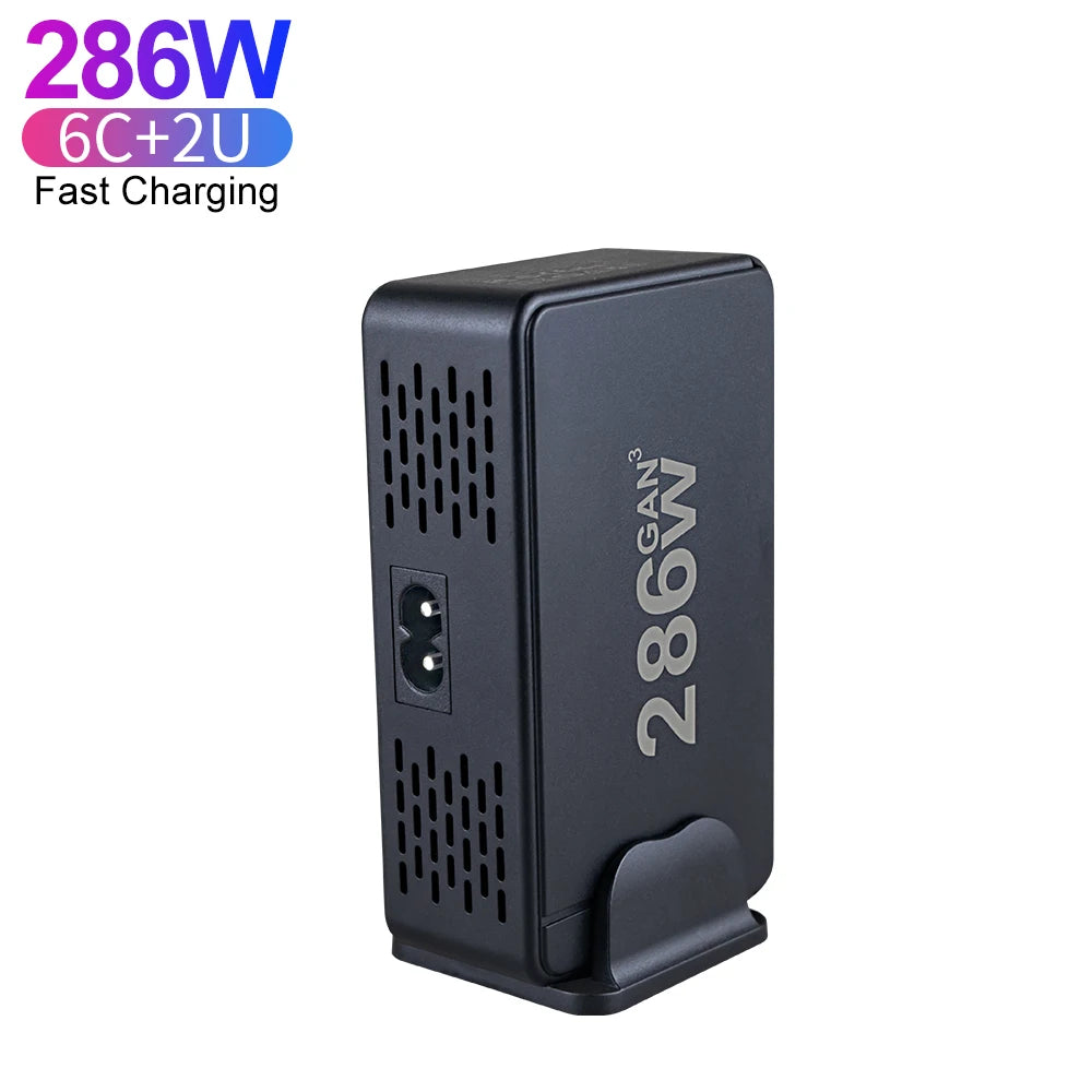 Type C 286W Desktop 6C2A Multi Port GaN Charger 100W USB C Super Fast Charging for Mobile Phone Laptop Portable Charger Adapter Goodie Bag