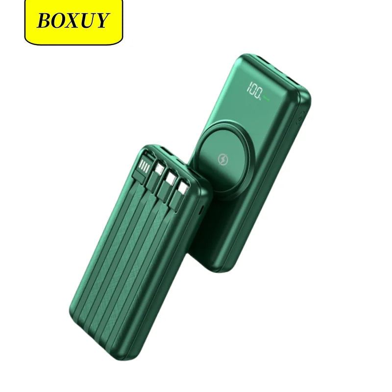 Large Capacity Wireless Charging Portable Charger LED Light Display Wireless Powerbank In-built Cables 30000mah Power Bank Goodie Bag