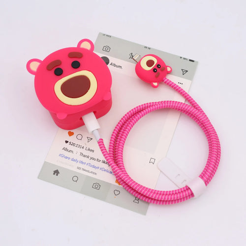 4Pcs/set Cartoon Silicone Charger Protector Case Cable Winder Set for AliExpress