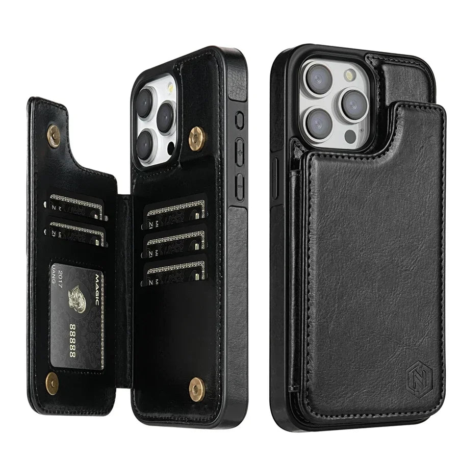 IPhone Wallet RFID Blocking Layer Protect Magnetic Flip Leather Goodie Bag