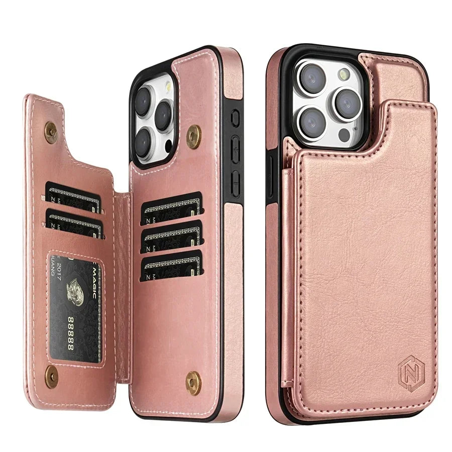 IPhone Wallet RFID Blocking Layer Protect Magnetic Flip Leather Goodie Bag