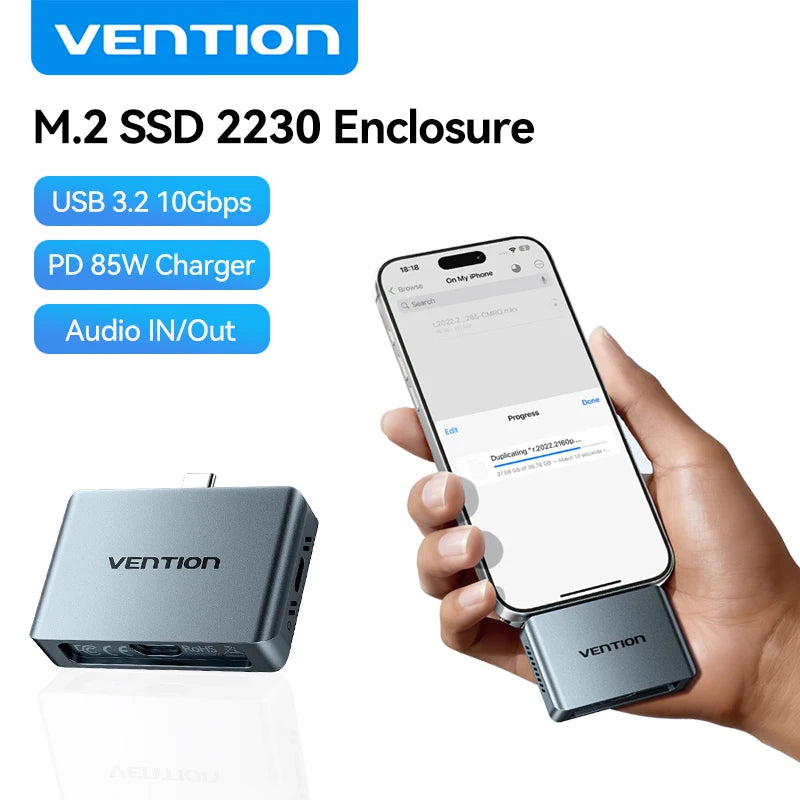 Vention 2230 M.2 NVMe SSD Enclosure USB C 3.2 Gen2 10Gbps M.2 SSD Case AliExpress