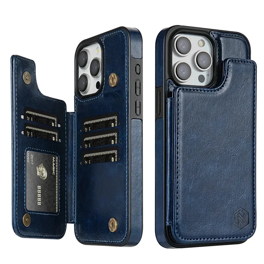 IPhone Wallet RFID Blocking Layer Protect Magnetic Flip Leather Goodie Bag