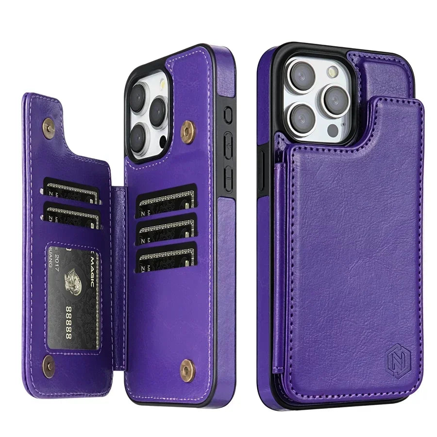 IPhone Wallet RFID Blocking Layer Protect Magnetic Flip Leather Goodie Bag