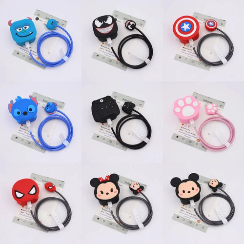 4Pcs/set Cartoon Silicone Charger Protector Case Cable Winder Set for AliExpress