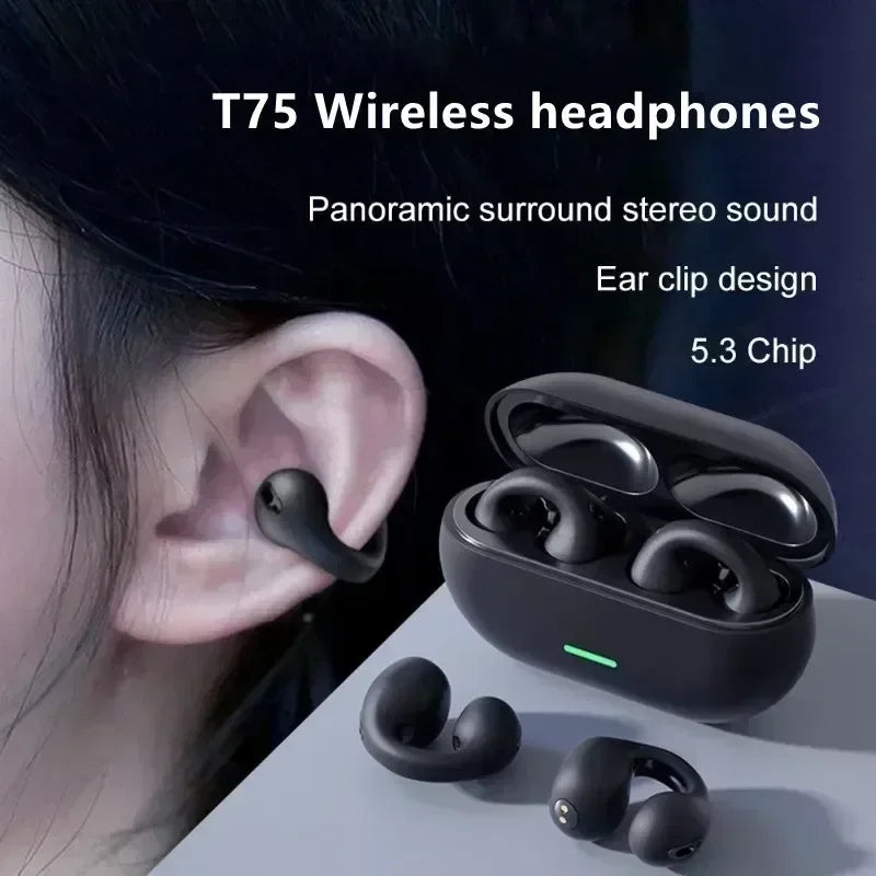 New Original T75 Bone Conduction Wireless Bluetooth 5.3 Headphones Mauve Tuna