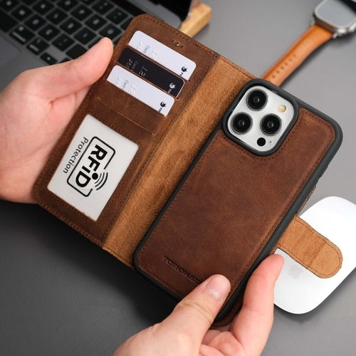 Casper iPhone 16 Pro Max Wallet Case Leather MagSafe Chocolate Crius