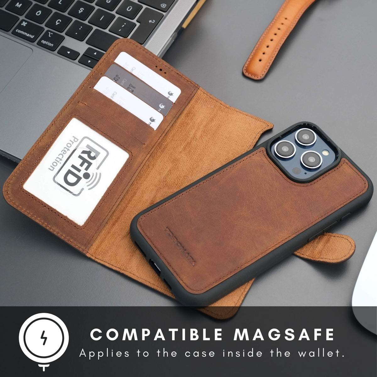 Casper iPhone 16 Pro Max Wallet Case Leather MagSafe Chocolate Crius