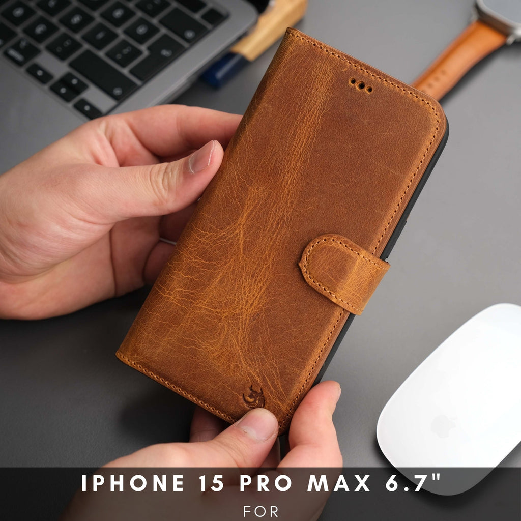 Casper iPhone 16 Pro Max Wallet Case Leather MagSafe Chocolate Crius