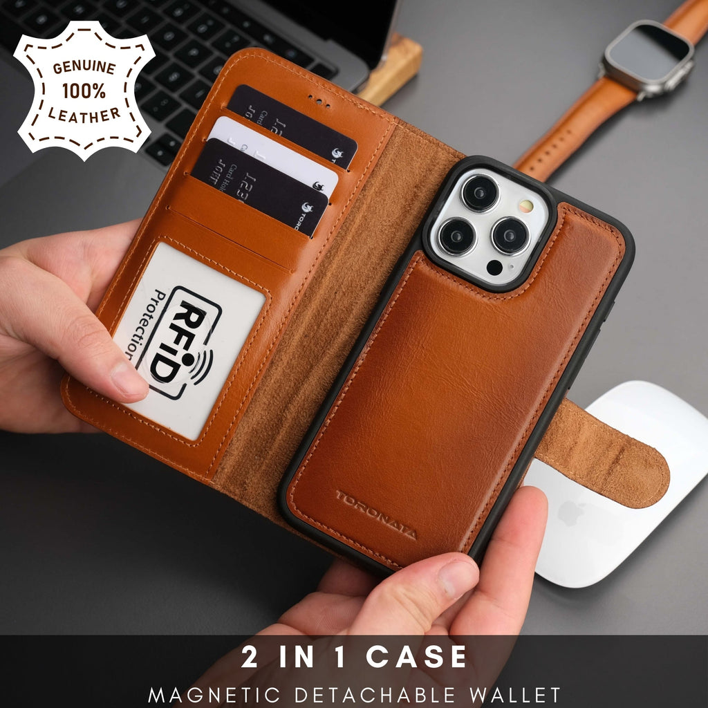 Casper iPhone 16 Pro Max Wallet Case Leather MagSafe Chocolate Crius