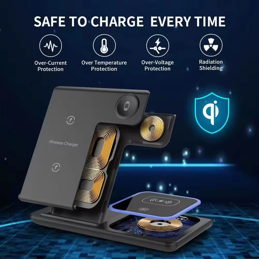 Foldable 3 In 1 Fast 15w QI Wireless Charging Station Lilac Milo