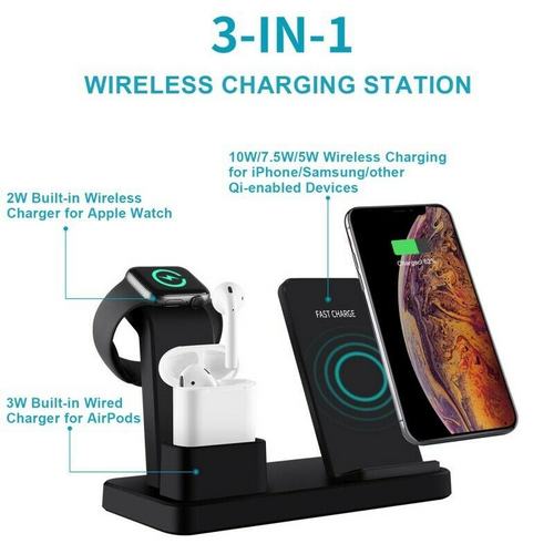 3-in-1 Fast Wireless Chargers Charging Pad for Mobile Phone/iWatch Lilac Milo